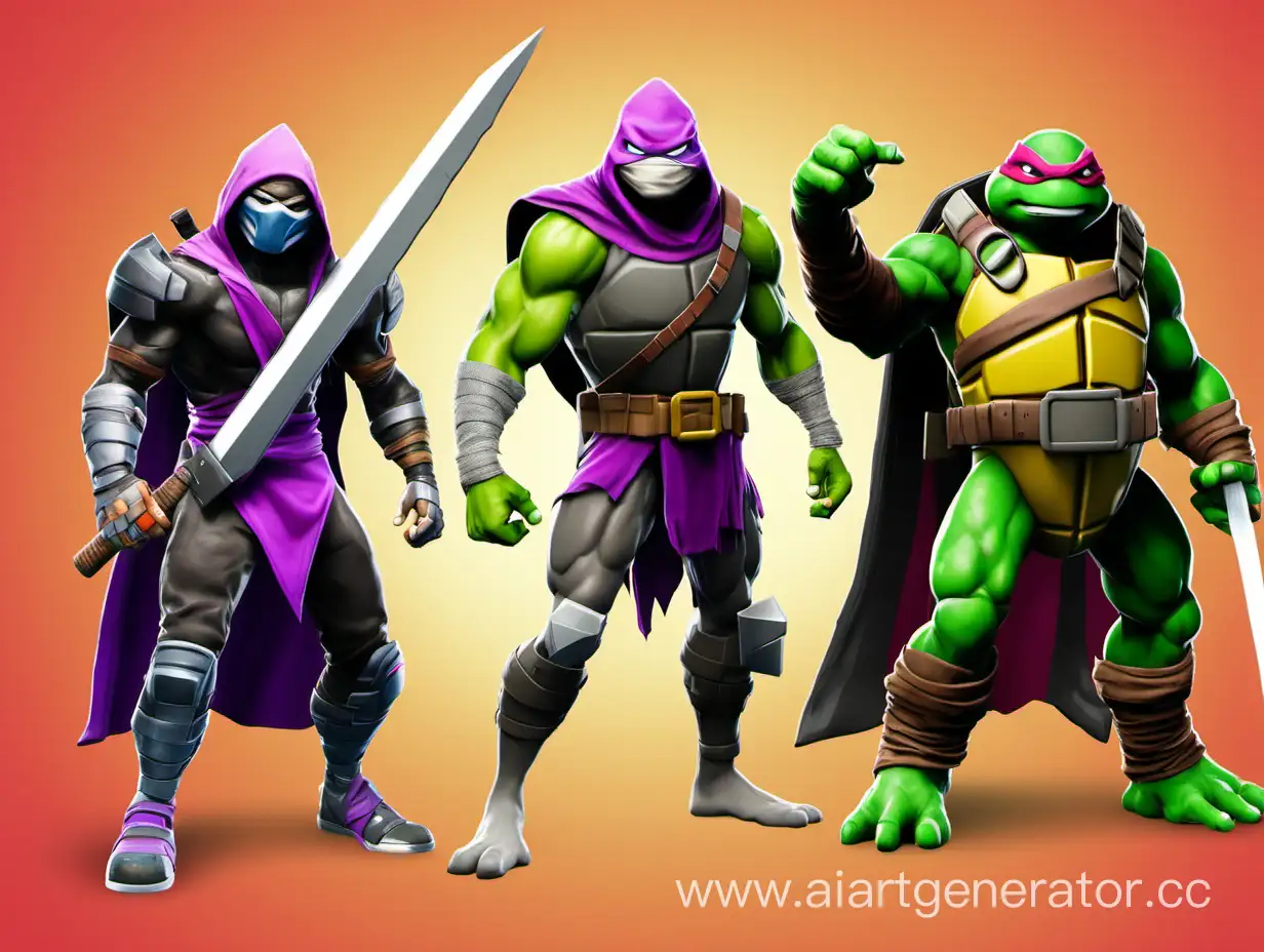 Epic-Battle-Fortnite-Characters-Confronting-Teenage-Mutant-Ninja-Turtles-and-Shredder