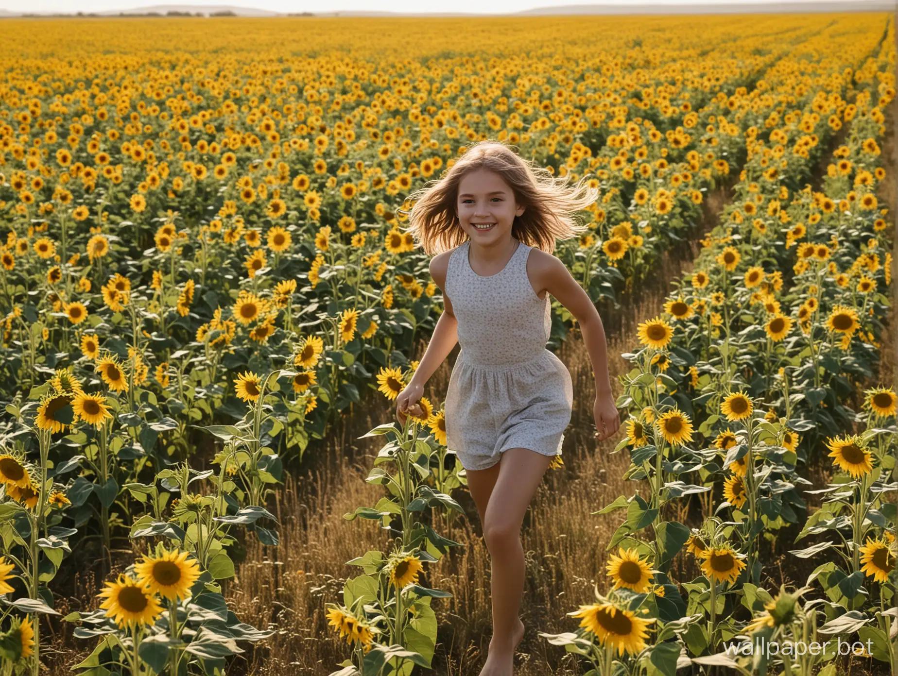 Joyful-Young-Girl-Running-in-a-Sunflower-Field-at-Sunset