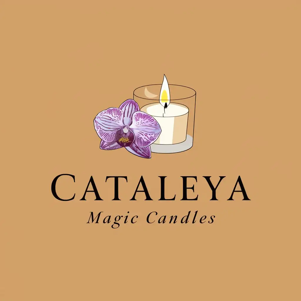 logo, Orchid and candle, with the text "Cataleya Magic Candles", typography