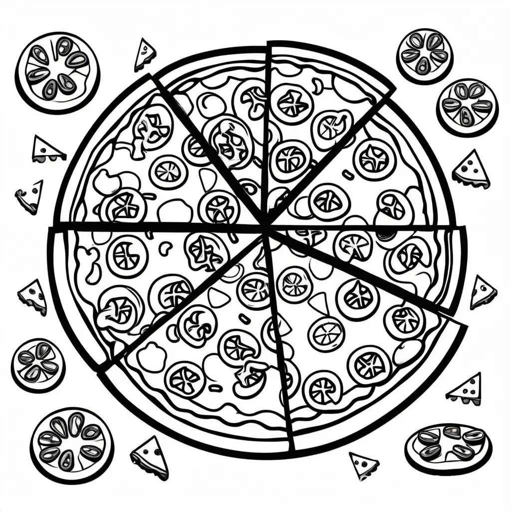 cheesy pizza party Add a favority toppings, Coloring Page, black and white, line art, white background, Simplicity, Ample White Space. The background of the coloring page is plain white to make it easy for young children to color within the lines. The outlines of all the subjects are easy to distinguish, making it simple for kids to color without too much difficulty