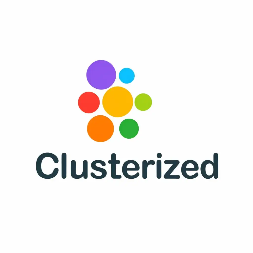a logo design,with the text "Clusterized", main symbol:more separated points, clusters.. groups 
in different colors,Minimalistic,be used in Technology industry,clear background
