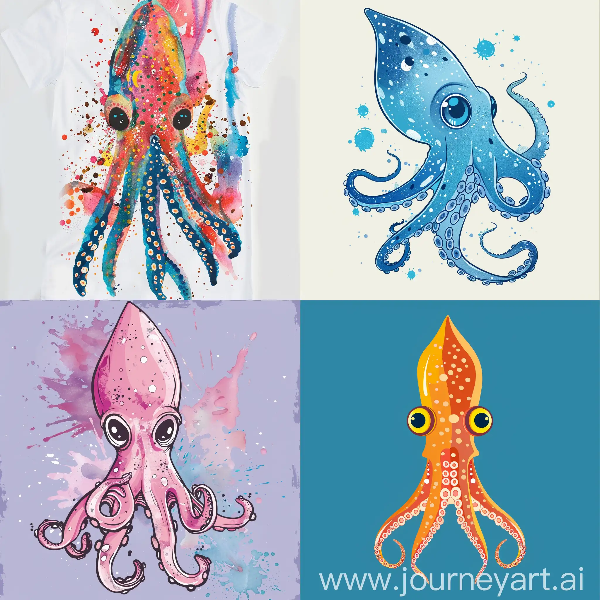 Cuddly cute squid design for kids tee shirts