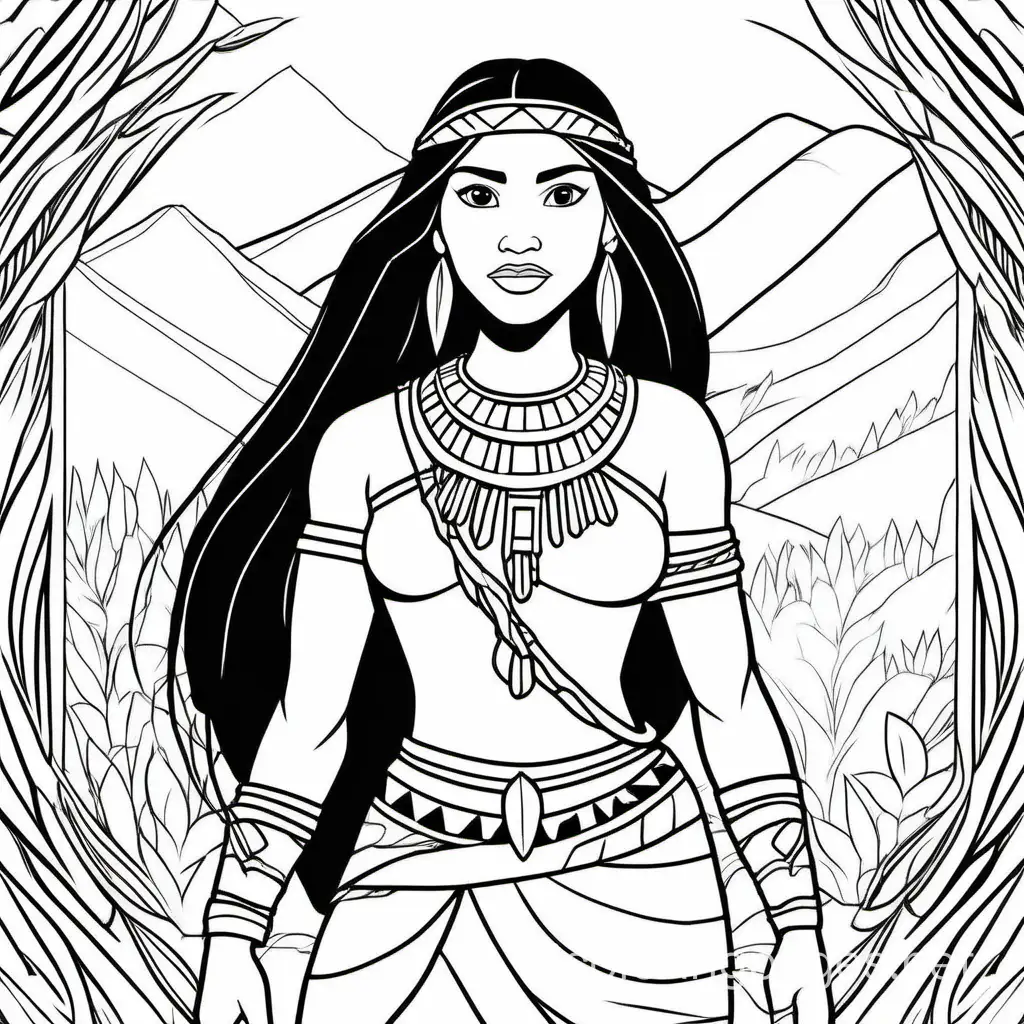 Pocahontas-Coloring-Page-Simple-Line-Art-on-White-Background