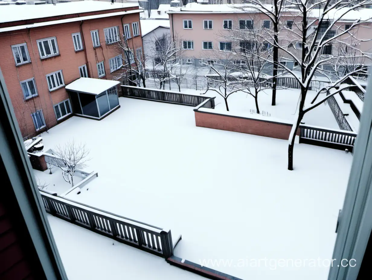 двор в снегу вид из окна дома третьего этажа