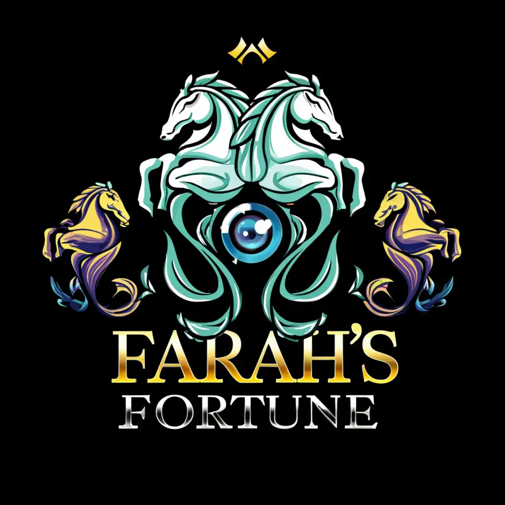 a logo design,with the text 'Farah's Fortune', main symbol:Sea horses,Evil Eye,Moderate,be used in Entertainment industry,clear background