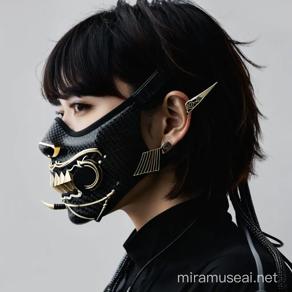 Futuristic Cybernetic Hannya Mask Harmonizing Tradition and Technology