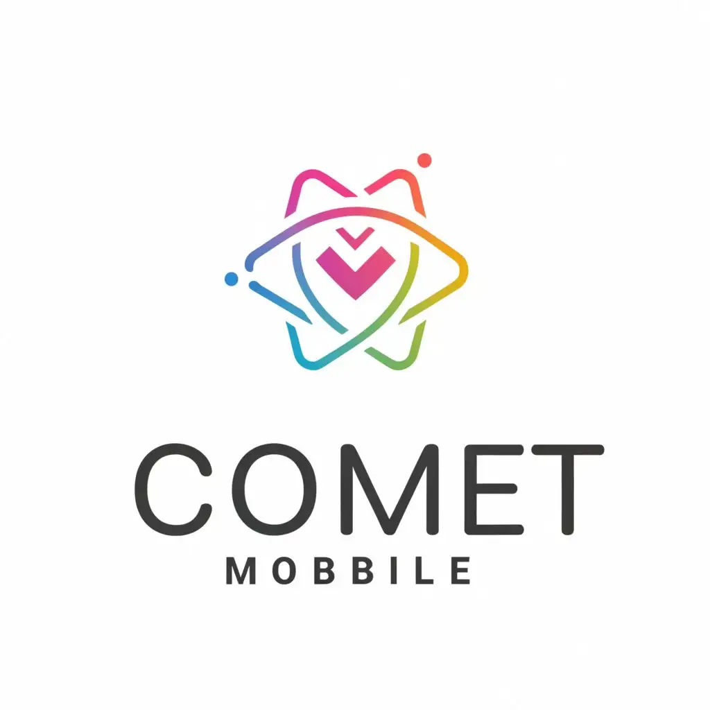a logo design, with the text 'Comet Mobile', main symbol: connection on hearts, Wireless Signal, mobile devices, Moderate, be used in Technology industry, clear background delete center of 3 dots and replace with small three color heart shape

change small texts size

change 'comet' tests size with radiant colour 
incres size of logo double size 
