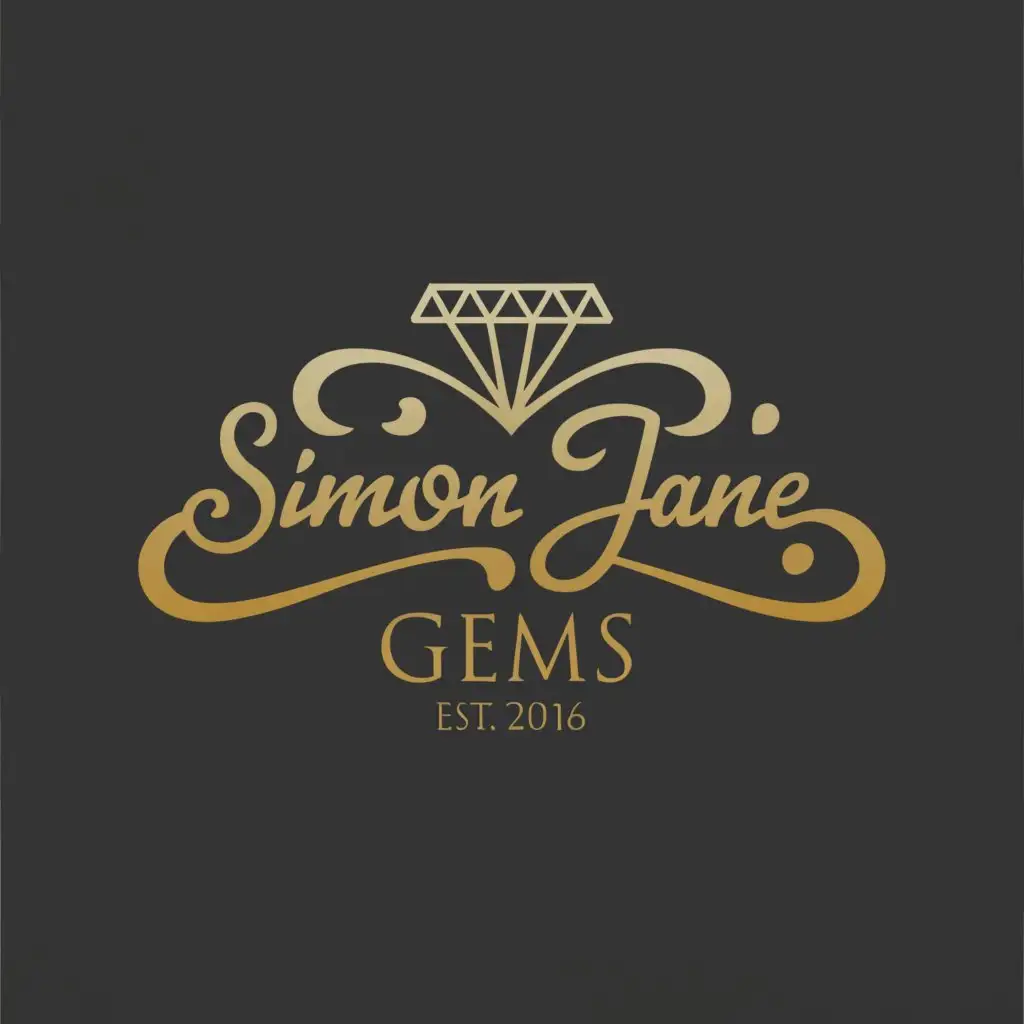 a blue logo design,with the text 'simon jane gems, 'est 2016', in cursive', main symbol:diamond, loupe,complex,clear background