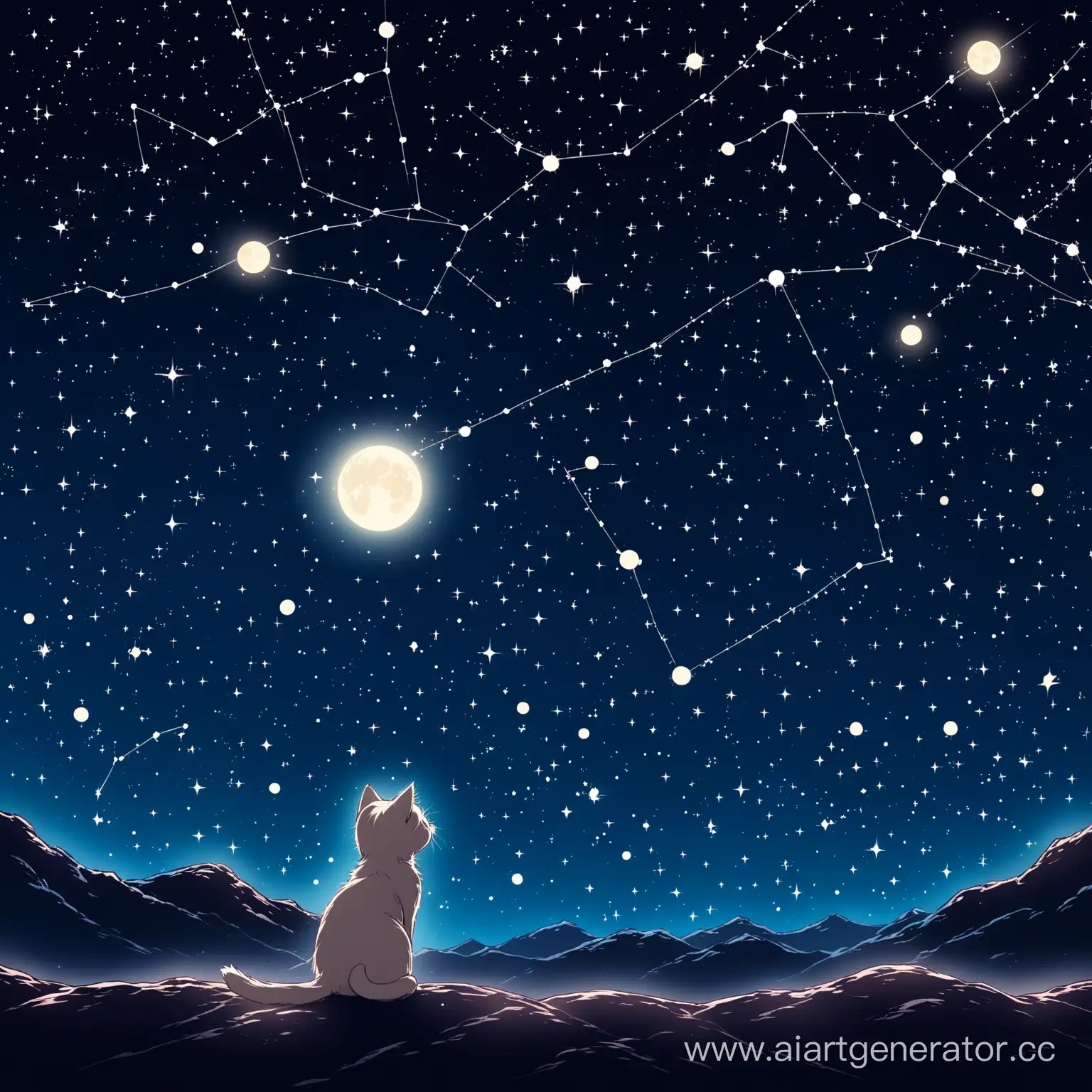 Kitten-Gazing-at-Night-Sky-with-Constellation-Varya