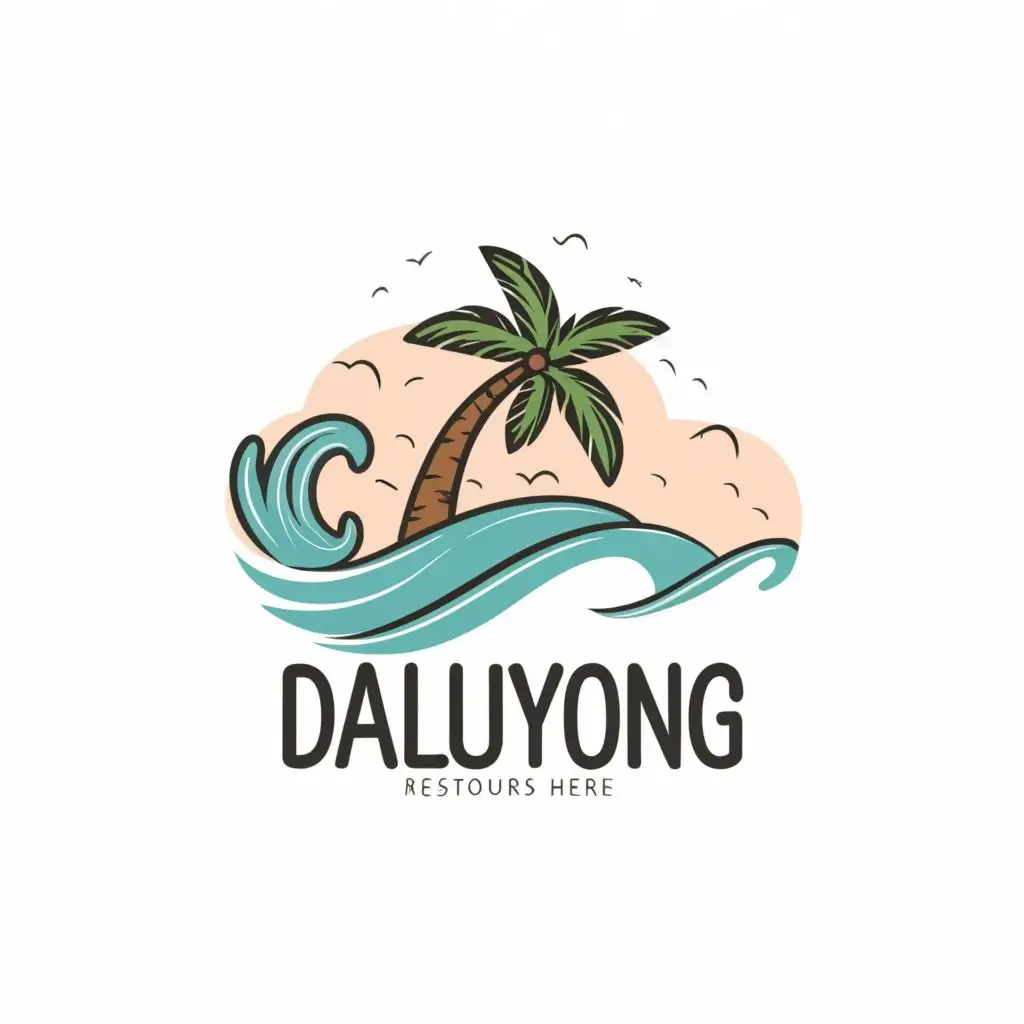 logo, beach wave coconut tree, with the text "daluyong", typography, be used in Restaurant industry
