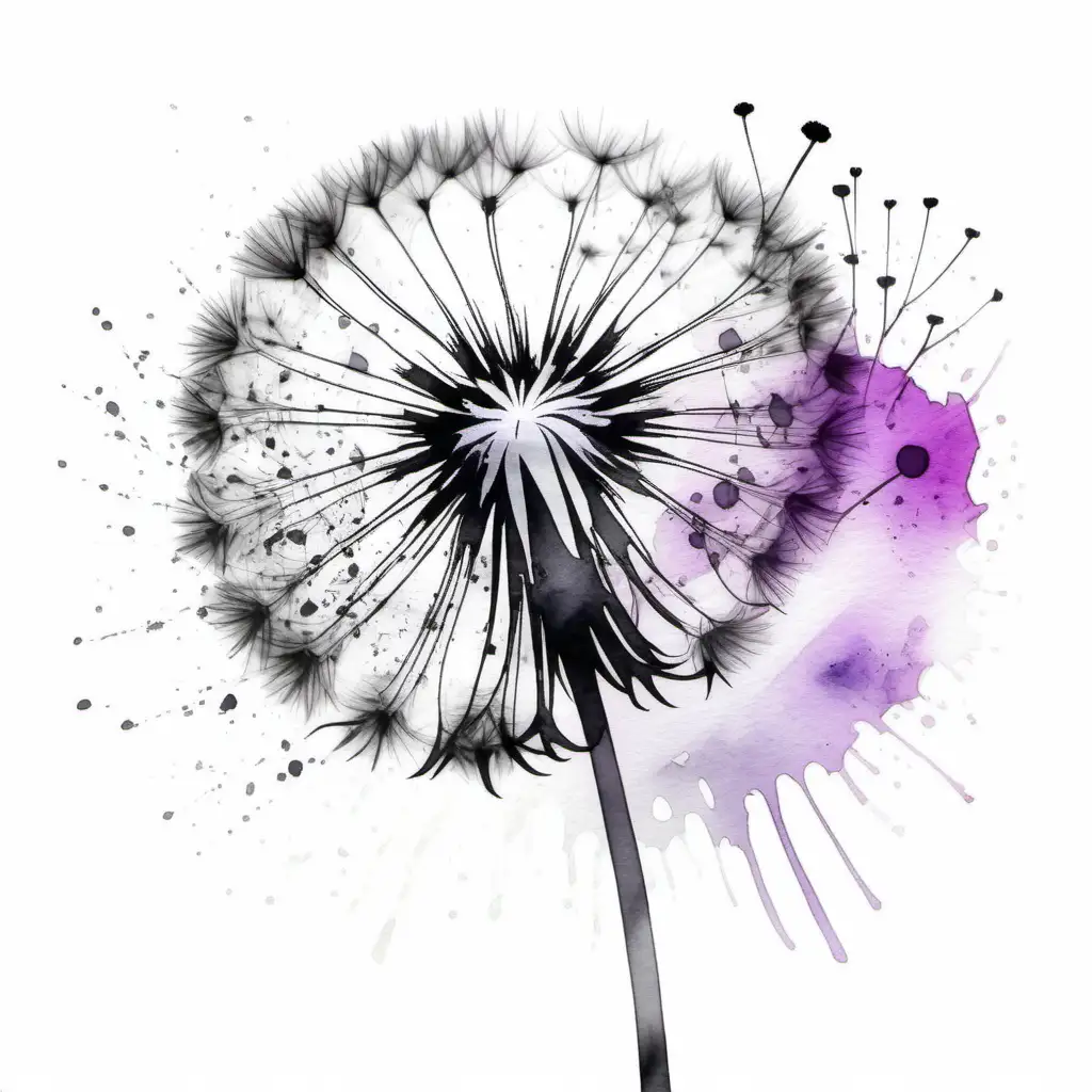 Abstract watercolor art
dandelion
black and white and viloet
empty white background