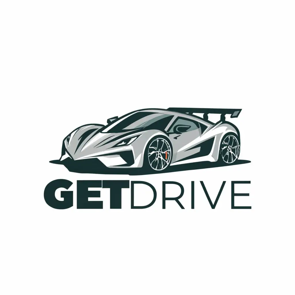 a logo design,with the text "Getdrive ", main symbol:Supercar,complex,be used in Automotive industry,clear background