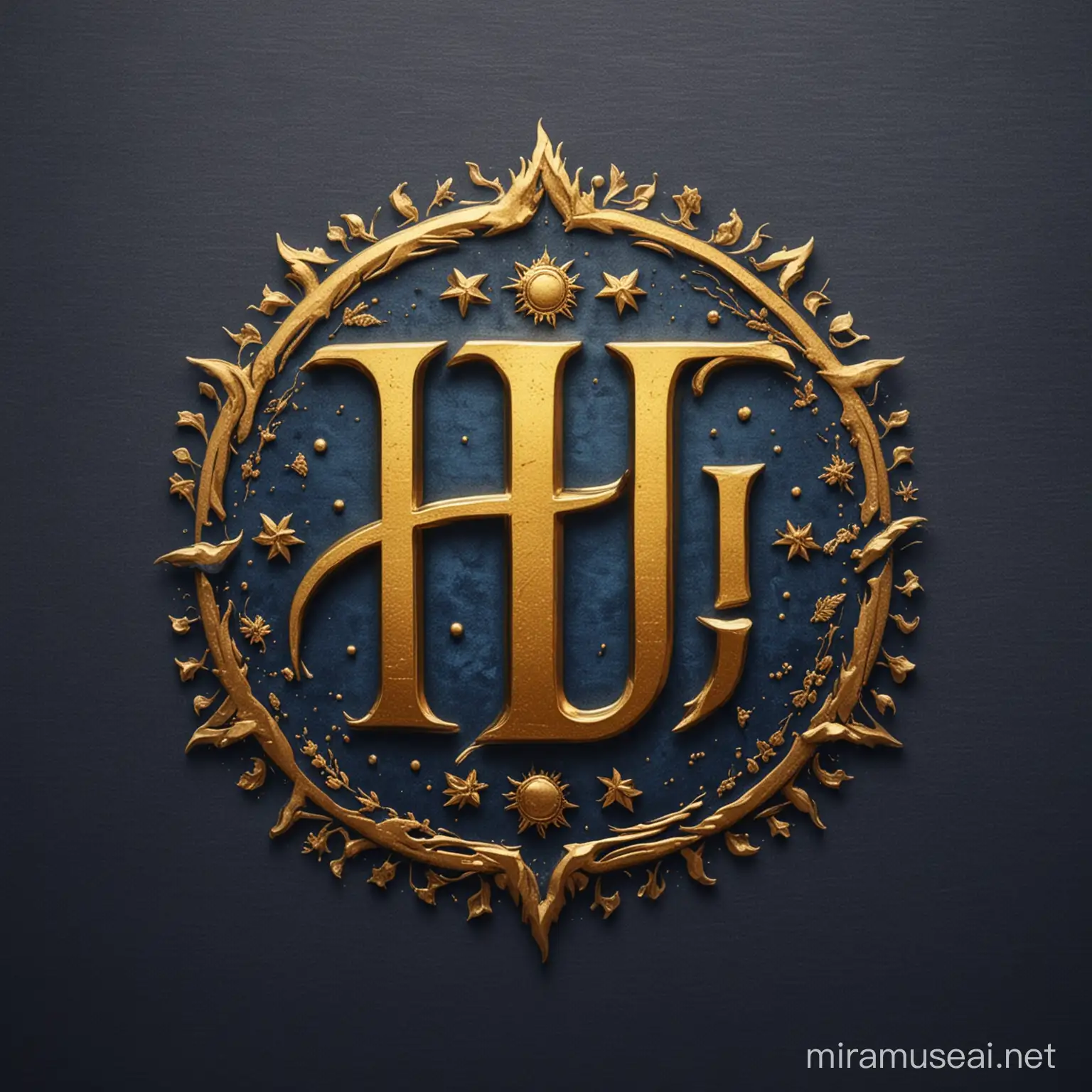 create a logo, with the colors oxford blue and gold, with the elements being an H on top of a golden sun