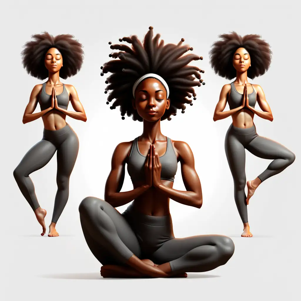 Black woman doing different yoga poses - transparent background