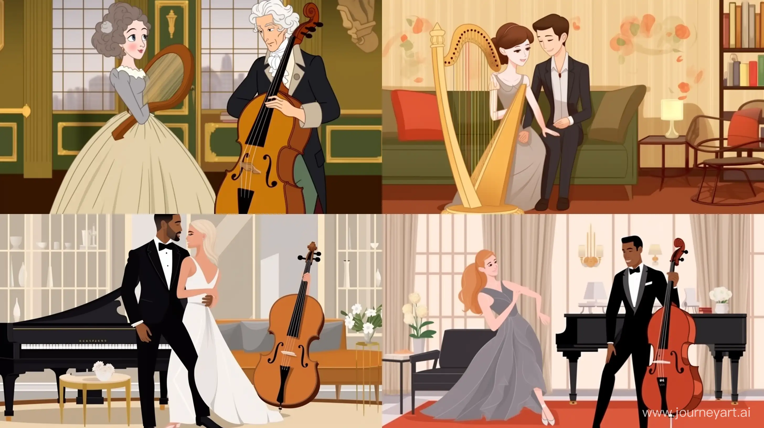 Elegance-Unveiled-Stylish-Couple-in-Neoclassical-Harmony-with-Harp