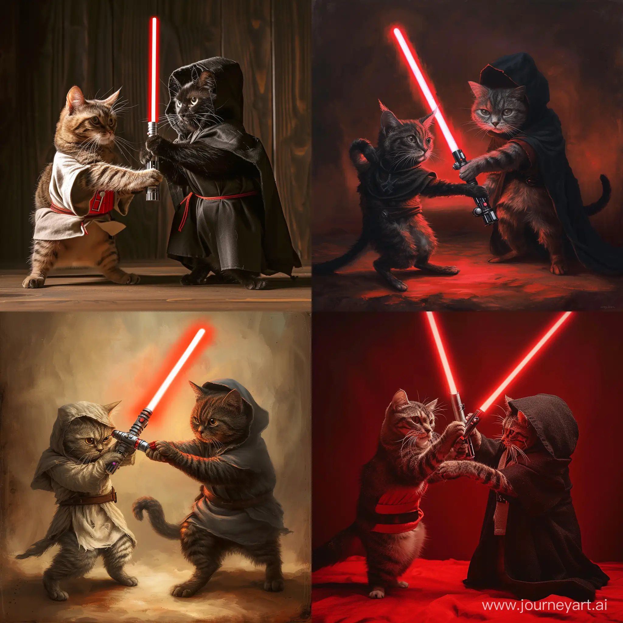 Epic-Lightsaber-Duel-Feline-Jedi-Battle-in-Hooded-Tunics