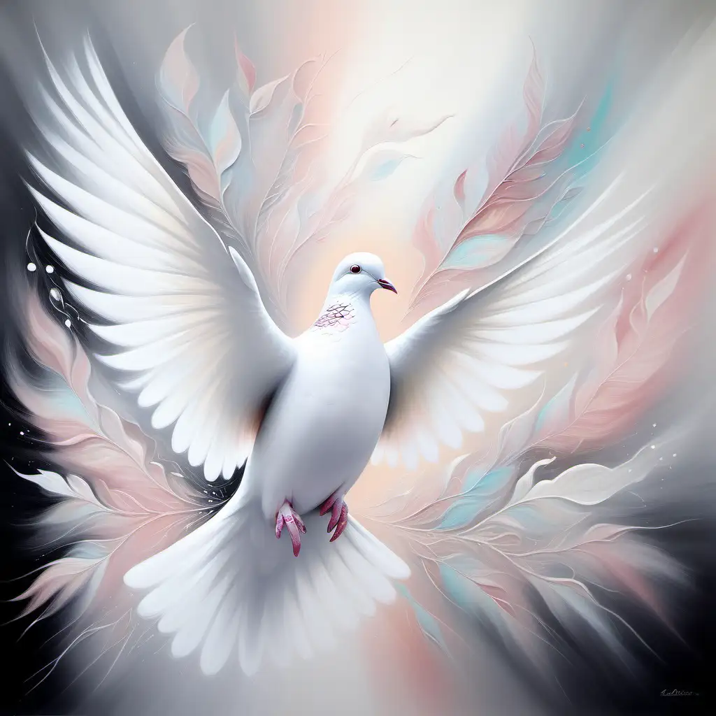 Ethereal Spirit Dove Painting in Arty Pastel and White Colors