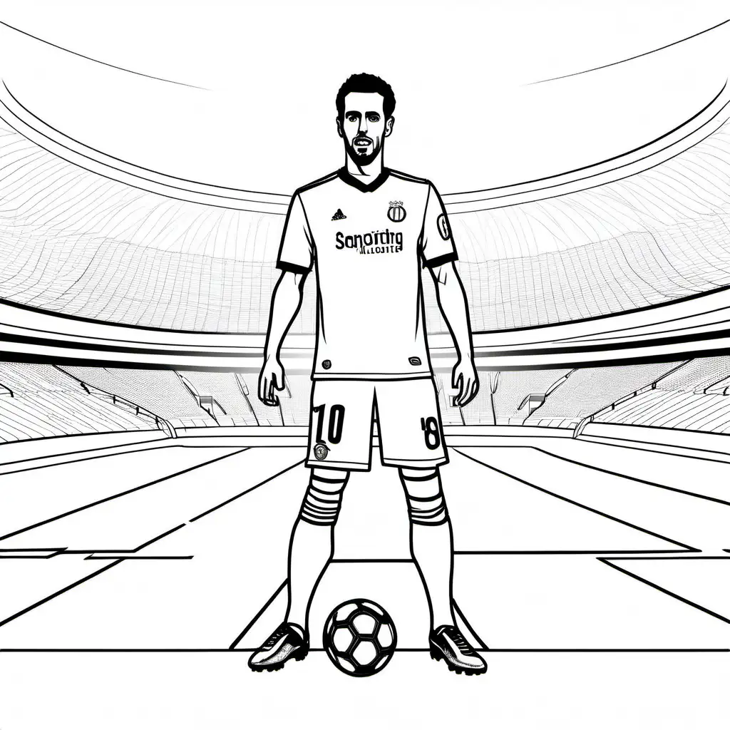 Sergio Busquets, football, Coloring Page, black and white, line art, white background, Simplicity, Ample White Space. The background of the coloring page is plain white to make it easy for young children to color within the lines. The outlines of all the subjects are easy to distinguish, making it simple for kids to color without too much difficulty, Coloring Page, black and white, line art, white background, Simplicity, Ample White Space. The background of the coloring page is plain white to make it easy for young children to color within the lines. The outlines of all the subjects are easy to distinguish, making it simple for kids to color without too much difficulty