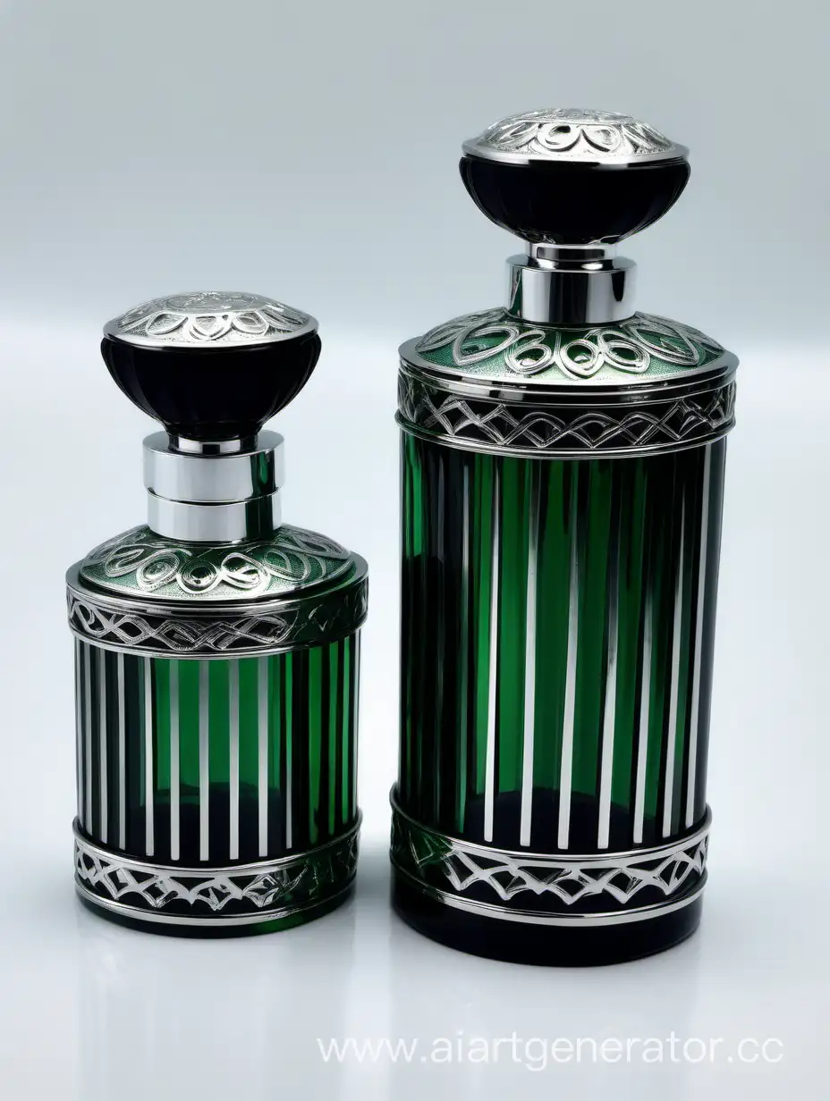 Zamac Perfume decorative ornamental black, royal dark green heavy bottle double in height with stylish Silver lines cap and bottle