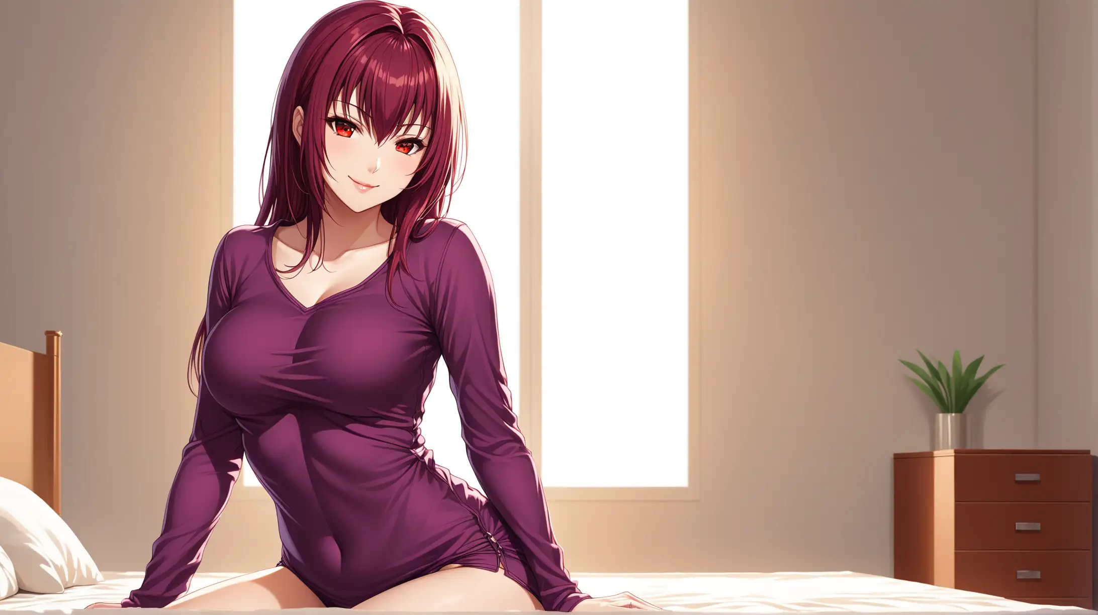 Seductively Smiling Scathach in Casual Attire Alluring Character Portrait