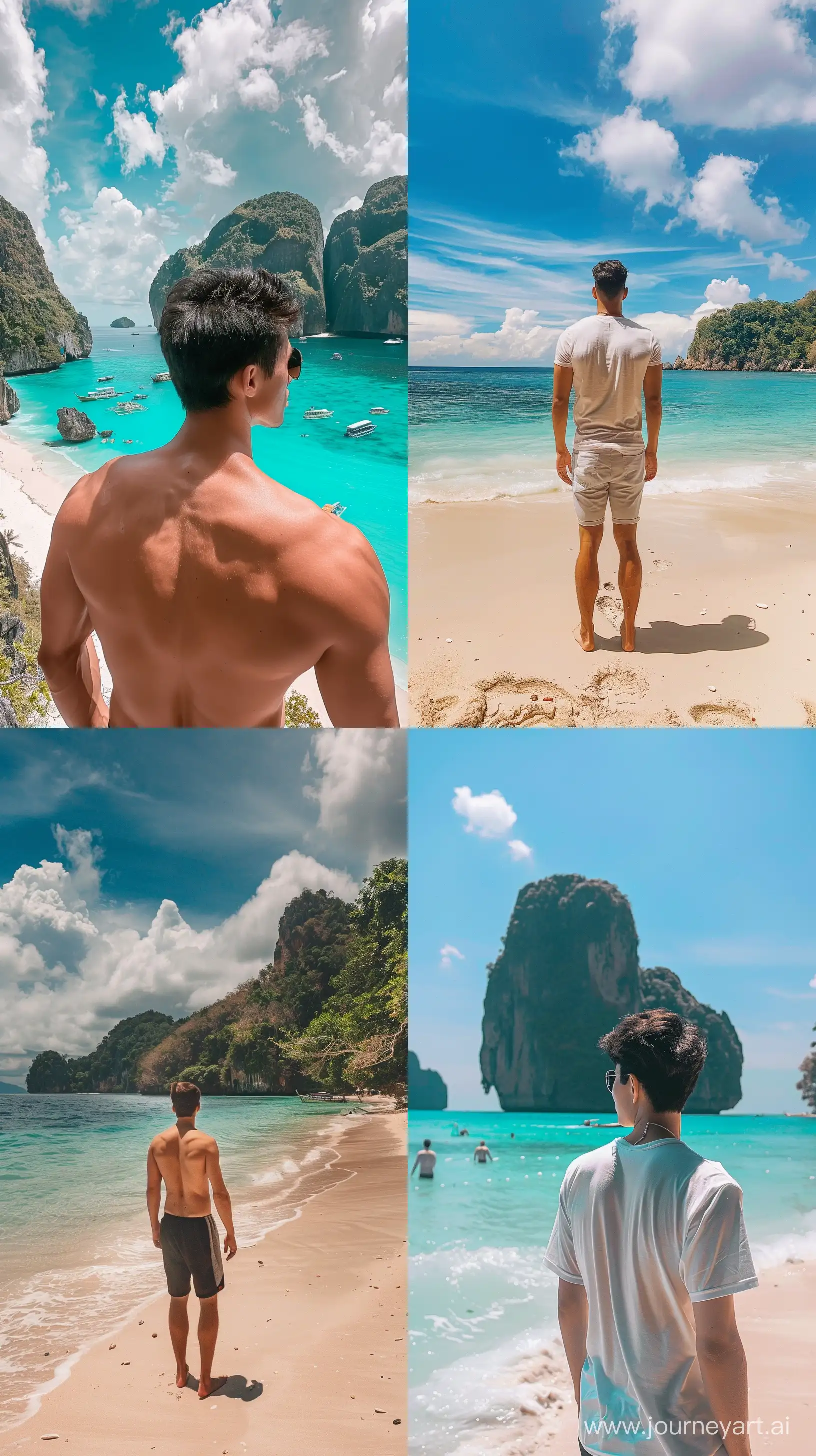 Man looking a thailand beach posted on snapchat --ar 9:16 --v 6