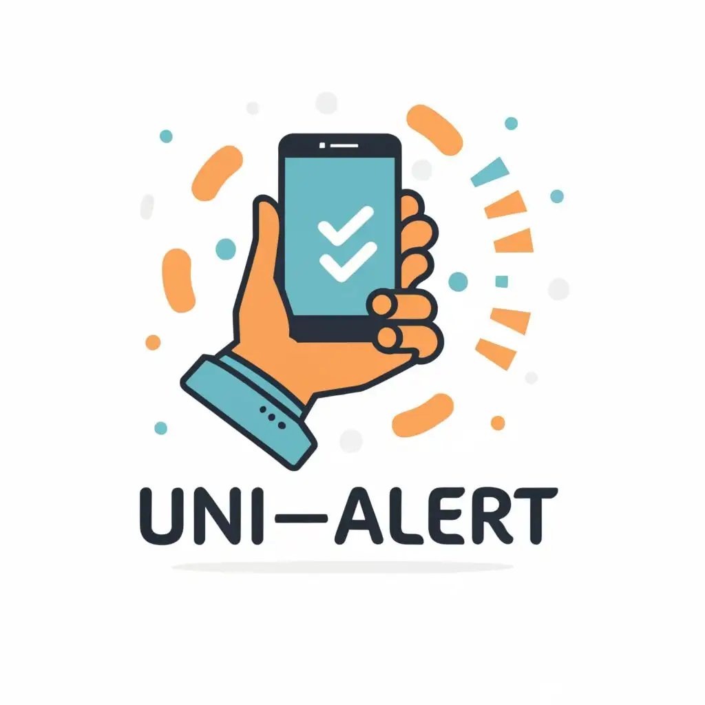 logo, phone in hand, with the text "Uni-Alert", typography, be used in Technology industry