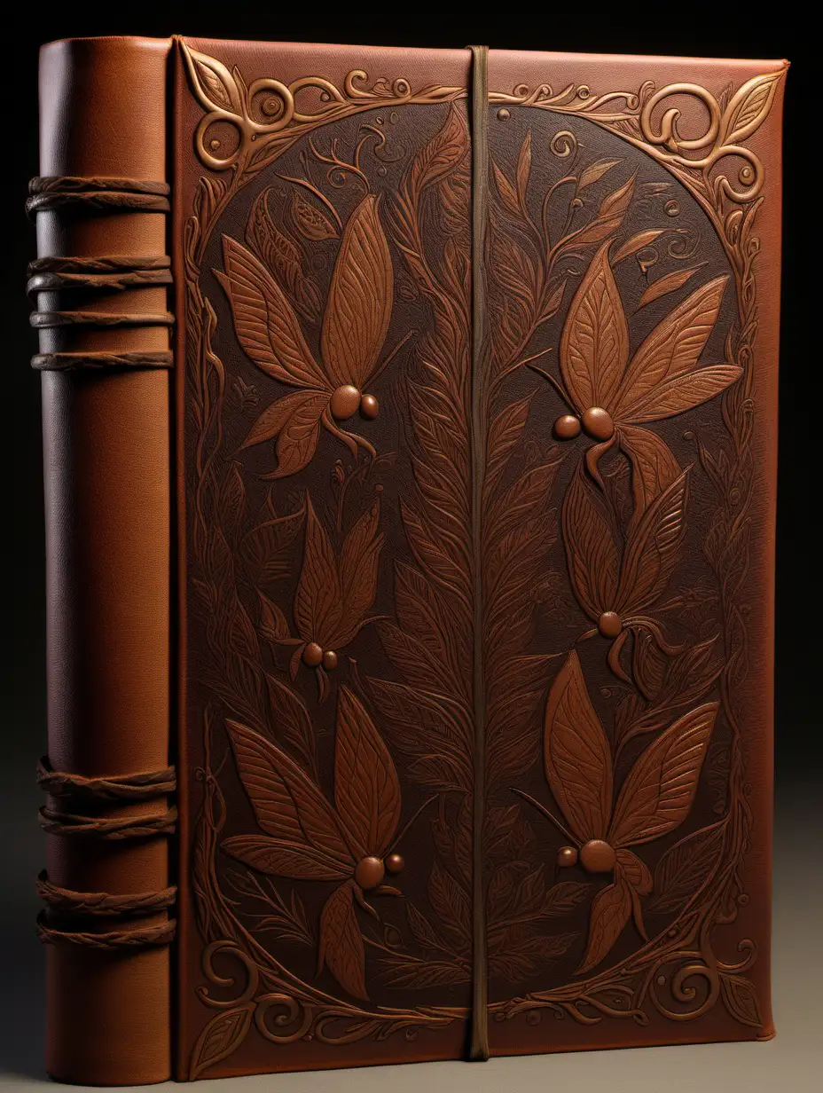 front aligned view of the narrow border of small designs of a blank book covered in leather in the theme "firefly"