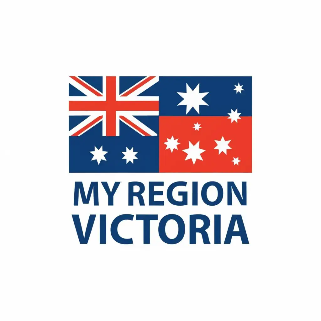 logo, Australia flag, with the text "My region Victoria", typography