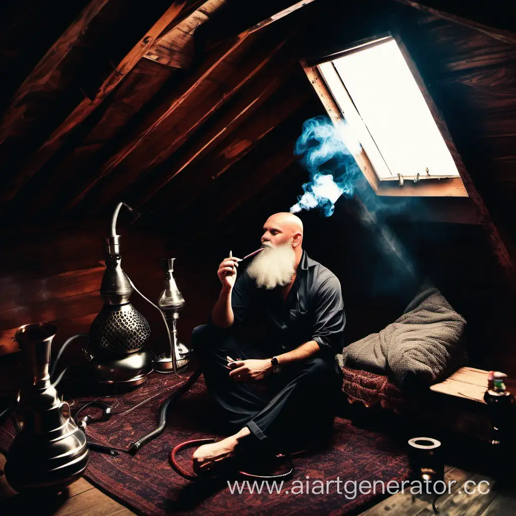 Bearded-Man-Enjoying-Hookah-in-Cozy-Attic-Retreat