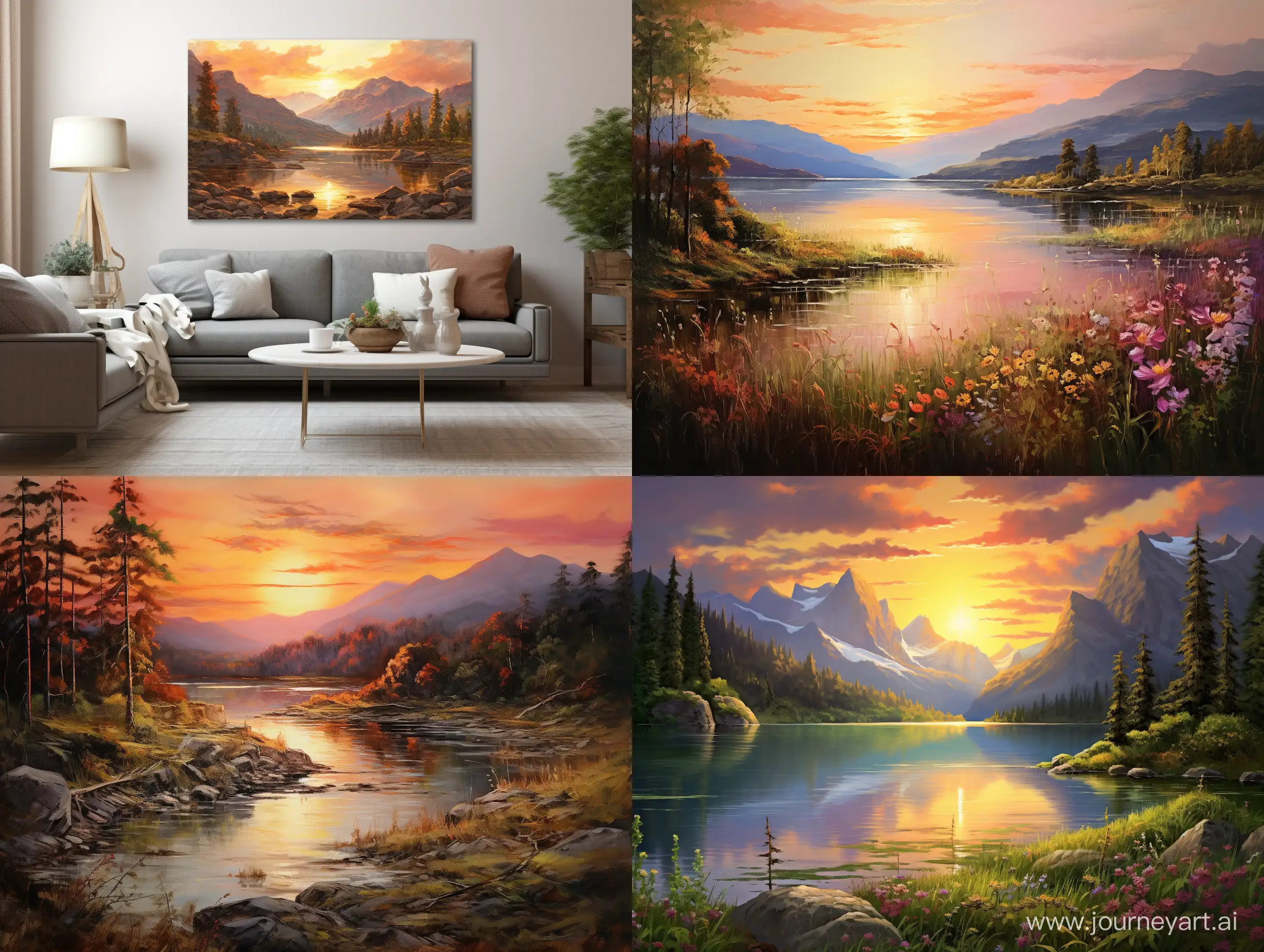 Majestic-Sunset-Landscape-Painting-with-Serene-Lake-and-Mountains