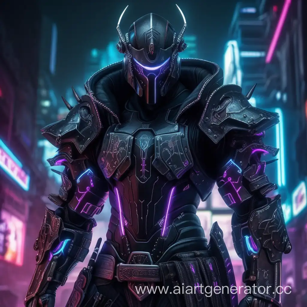 Warrior of darkness in cyberpunk armor
