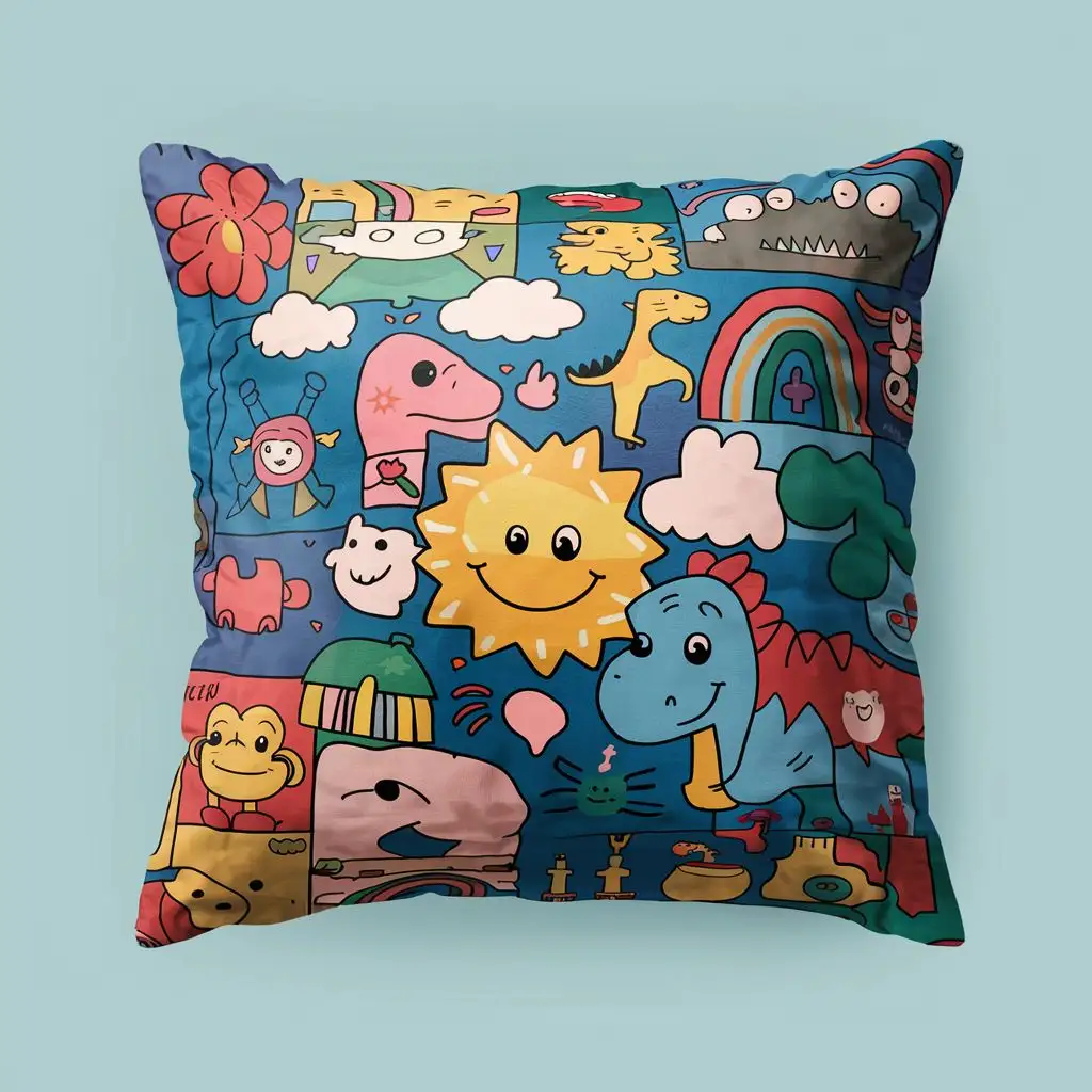 Colorful Kids Themed Throw Pillow Design