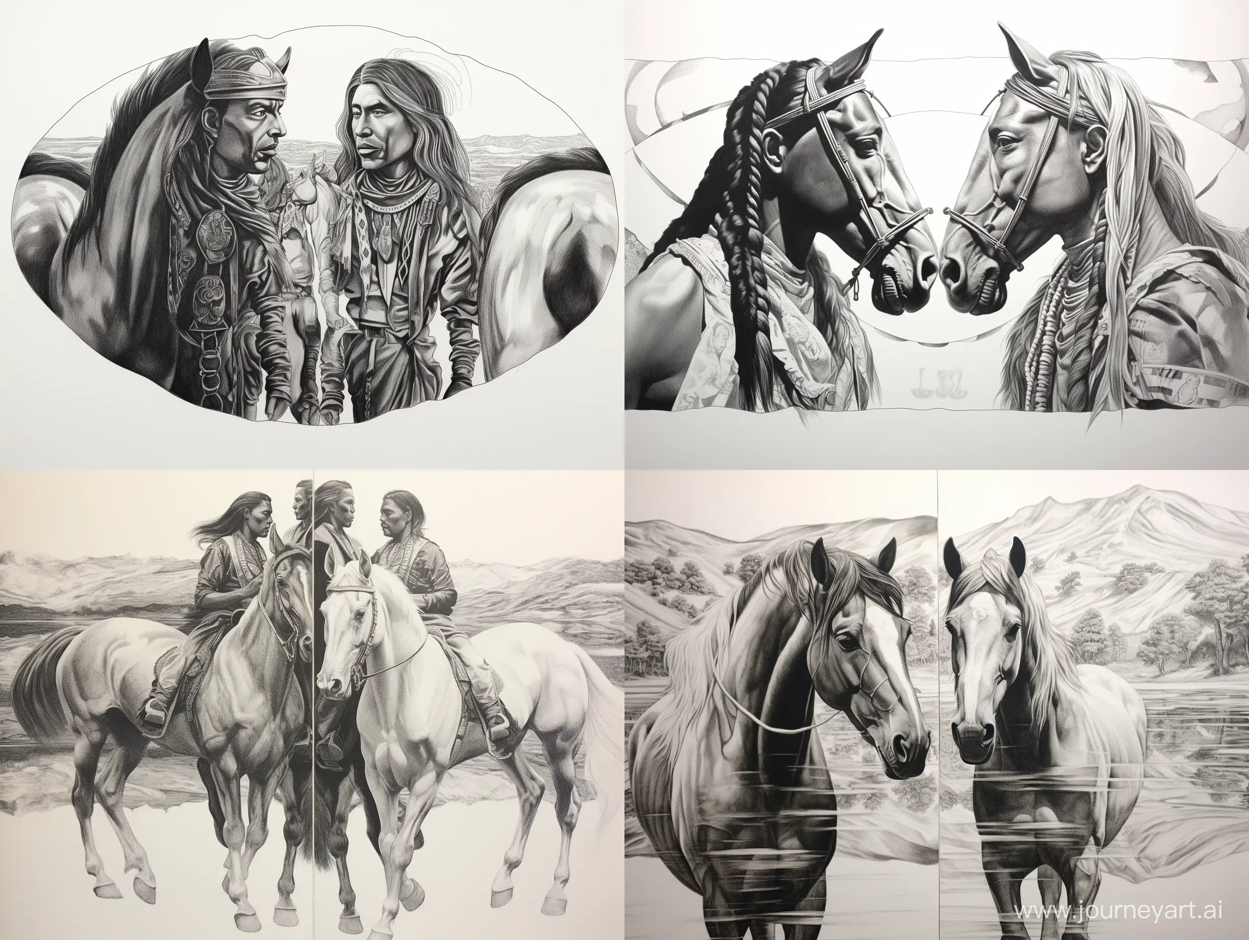 Indian-and-Cowboys-Horseback-Encounter-Sketch