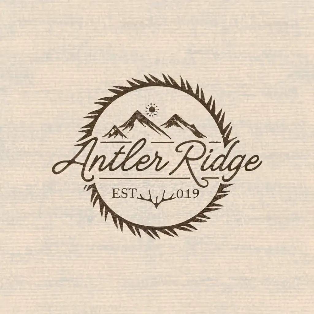 a logo design,with the text 'Antler Ridge', main symbol:Deer antlers. Transparent background. Rolling hills silhouette inside circular sawblade. ,Moderate,clear background
