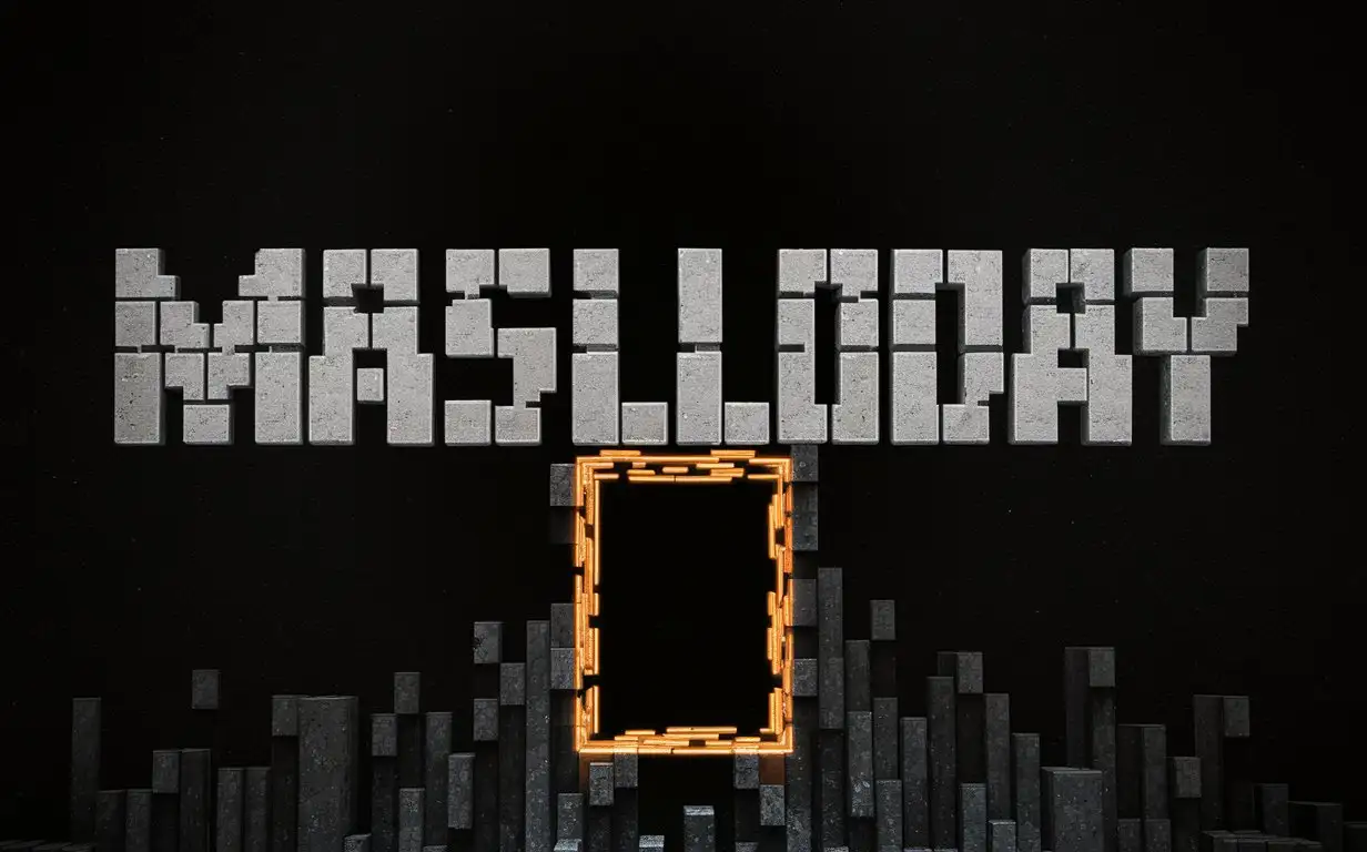 Minecraft-Blocks-on-Black-Background-with-MASLLODAY-Inscription-and-End-Dimension-Portal