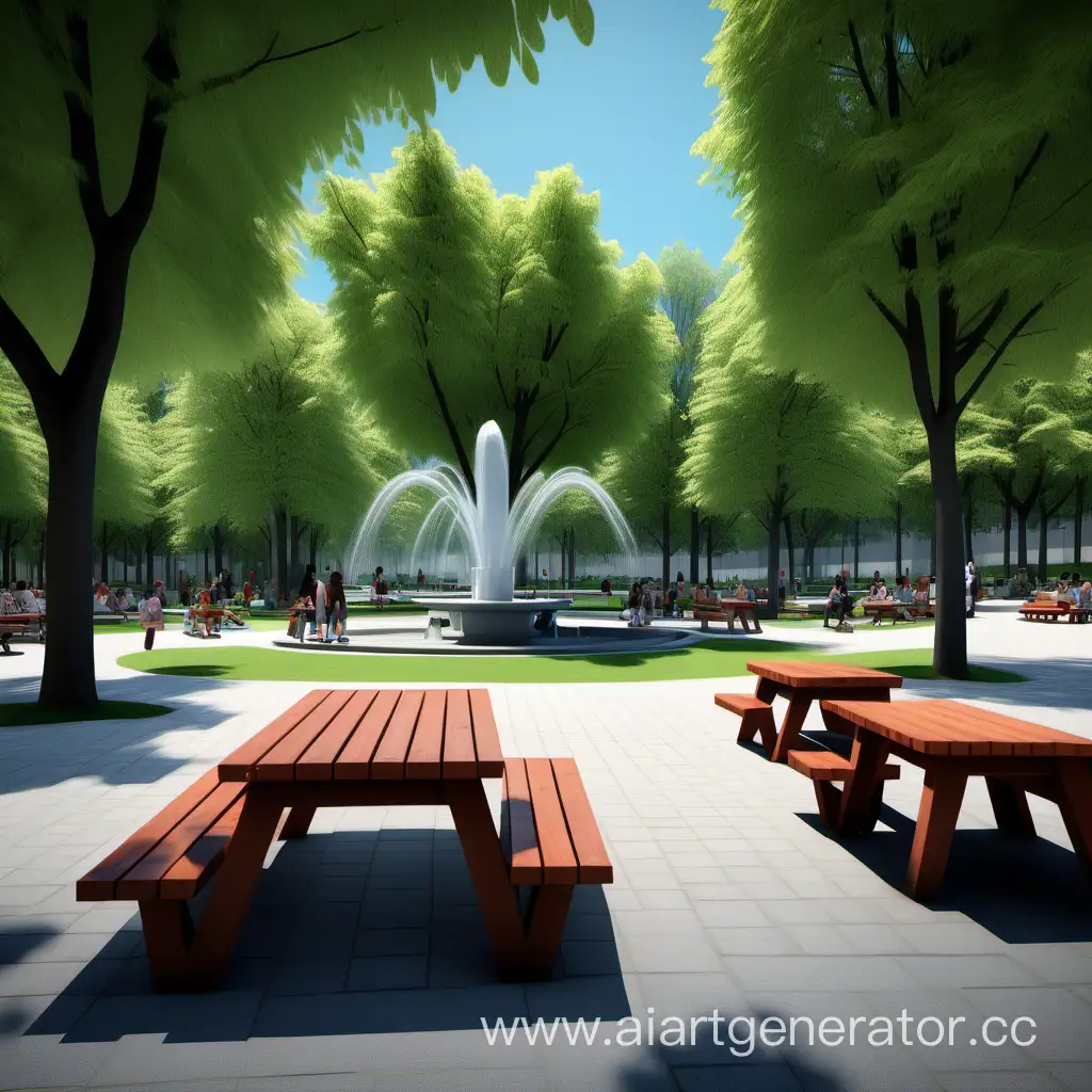очень крутой студенческий парк с интересными скамейками и есть зона пикника и много деревьев без здания  очень красивый с фонтаном 