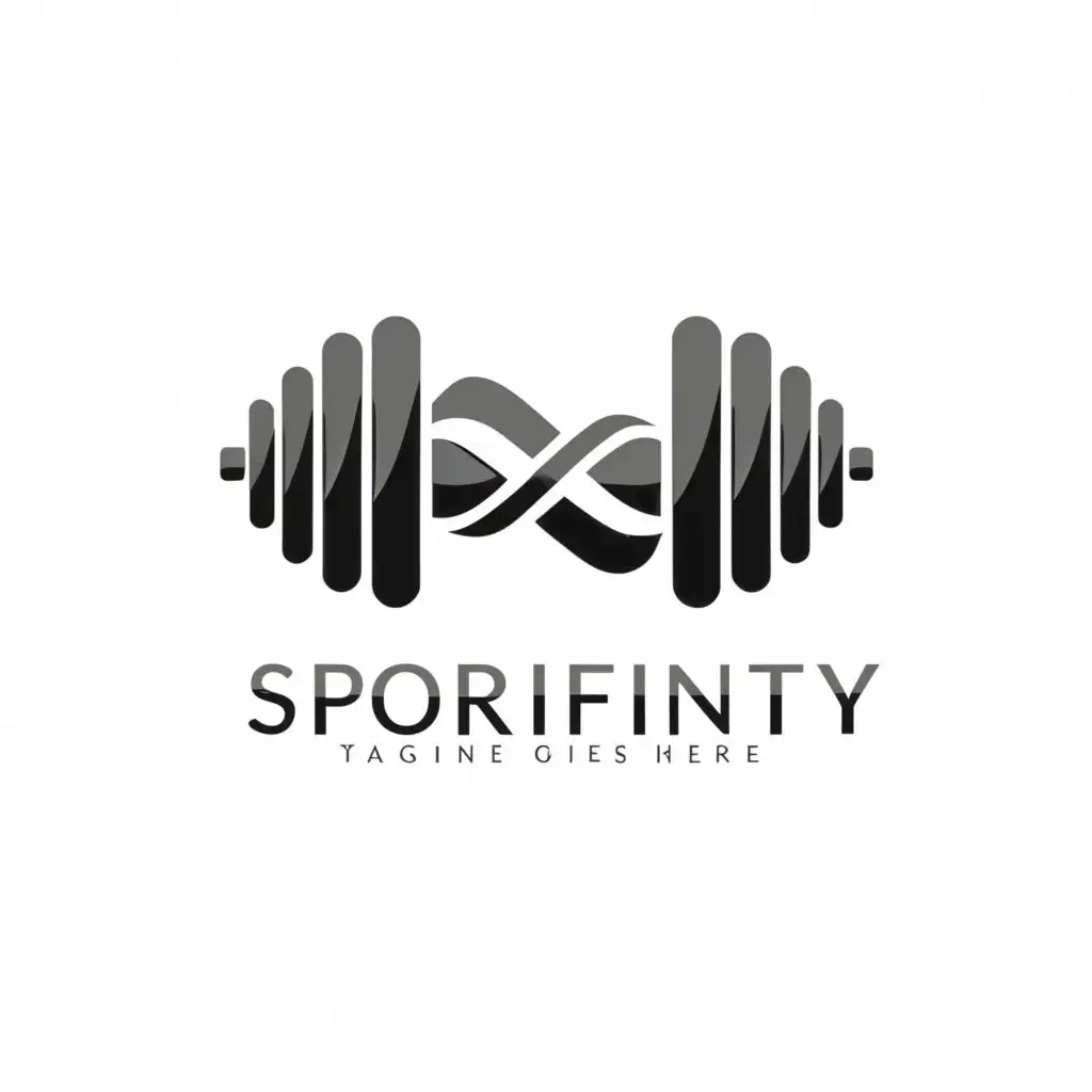 a logo design,with the text "sporfinity", main symbol:infinity dumbbell,complex,clear background