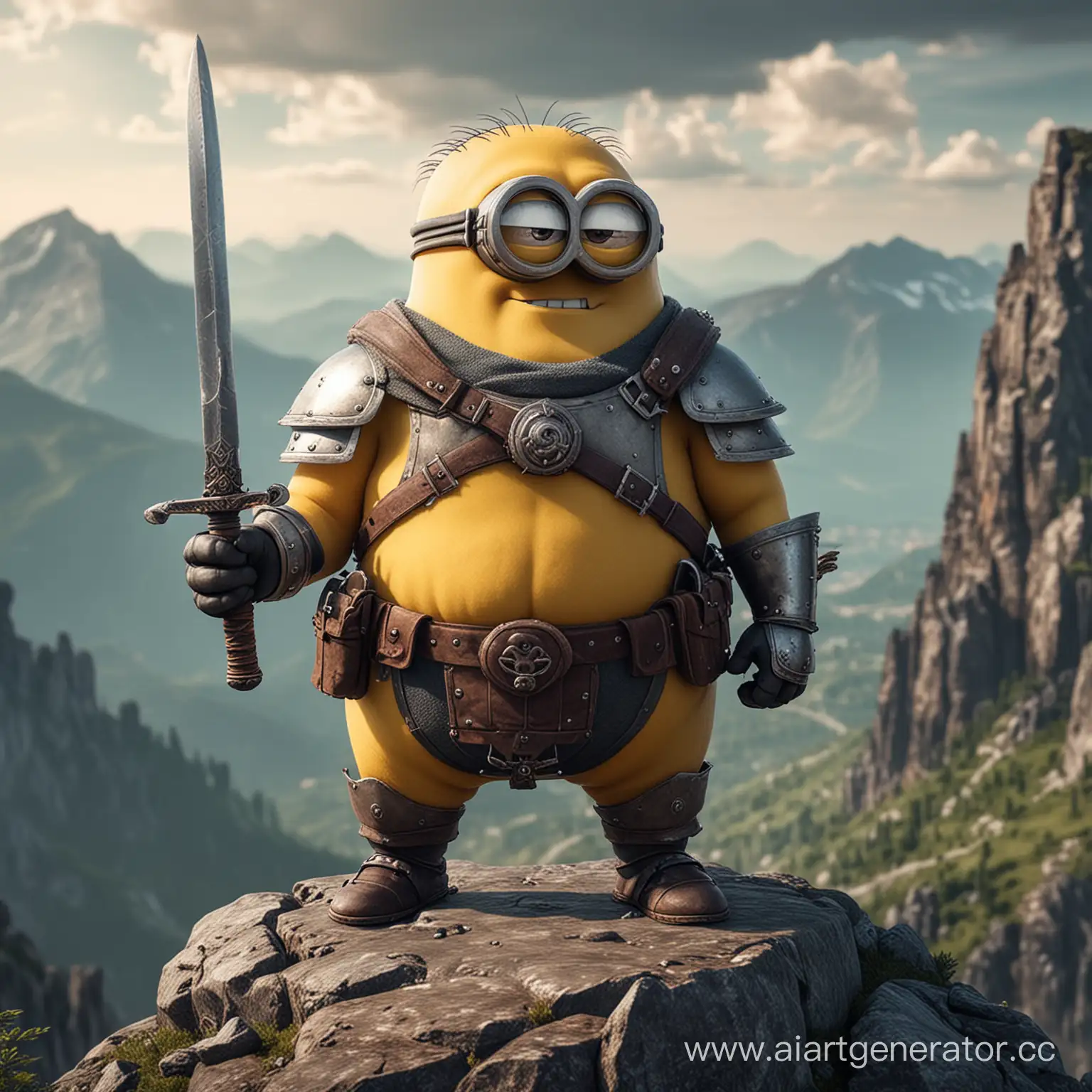 Chubby-Minion-Knight-with-Sword-atop-Mountain