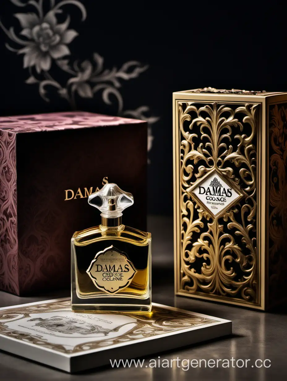 a bottle of damas cologne sitting next to a box, a flemish Baroque by Demetrios Farmakopoulos, instagram contest winner, dau-al-set, dynamic composition, contest winner, feminine