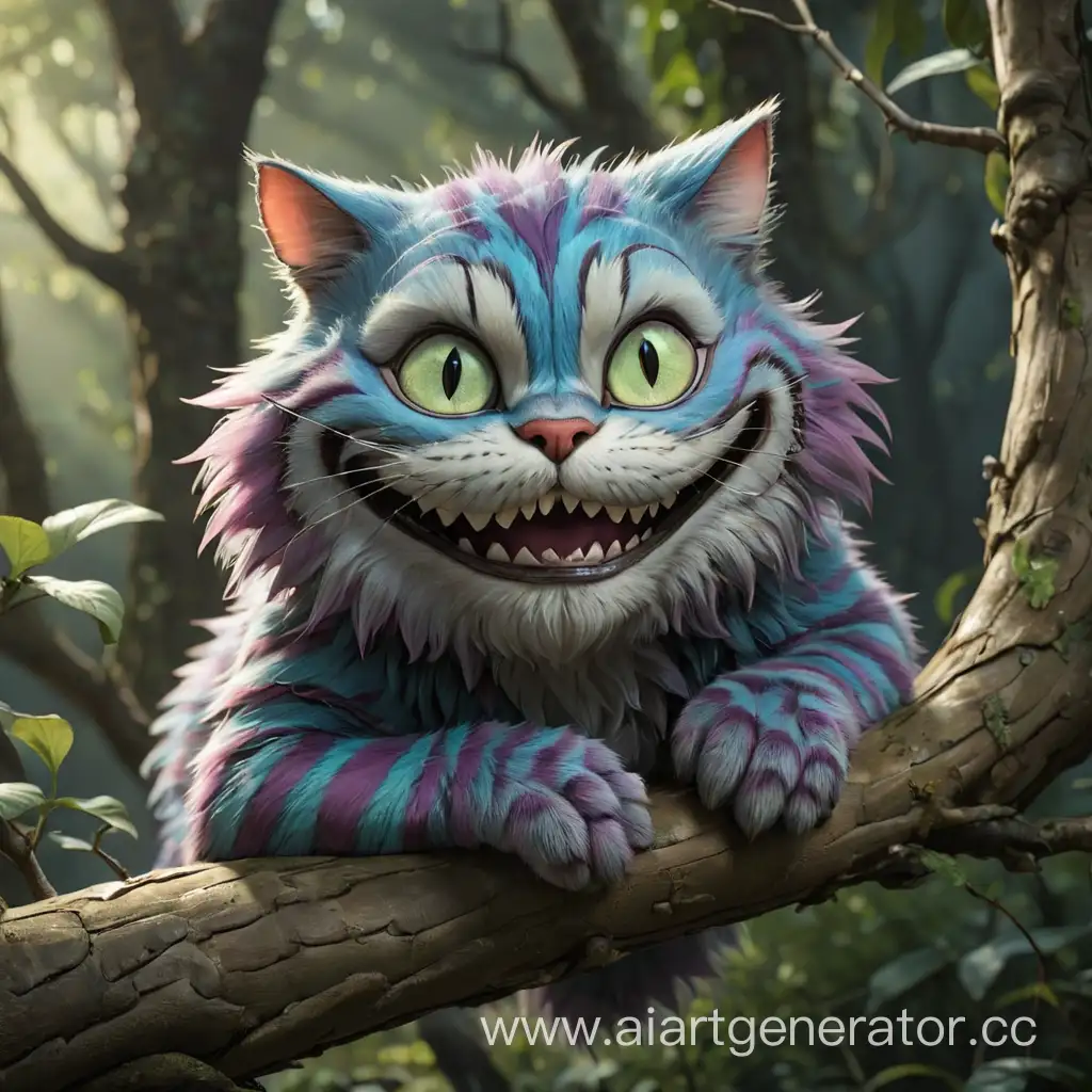 Cheshire-Cat-Sitting-on-Branch-with-Enigmatic-Expression
