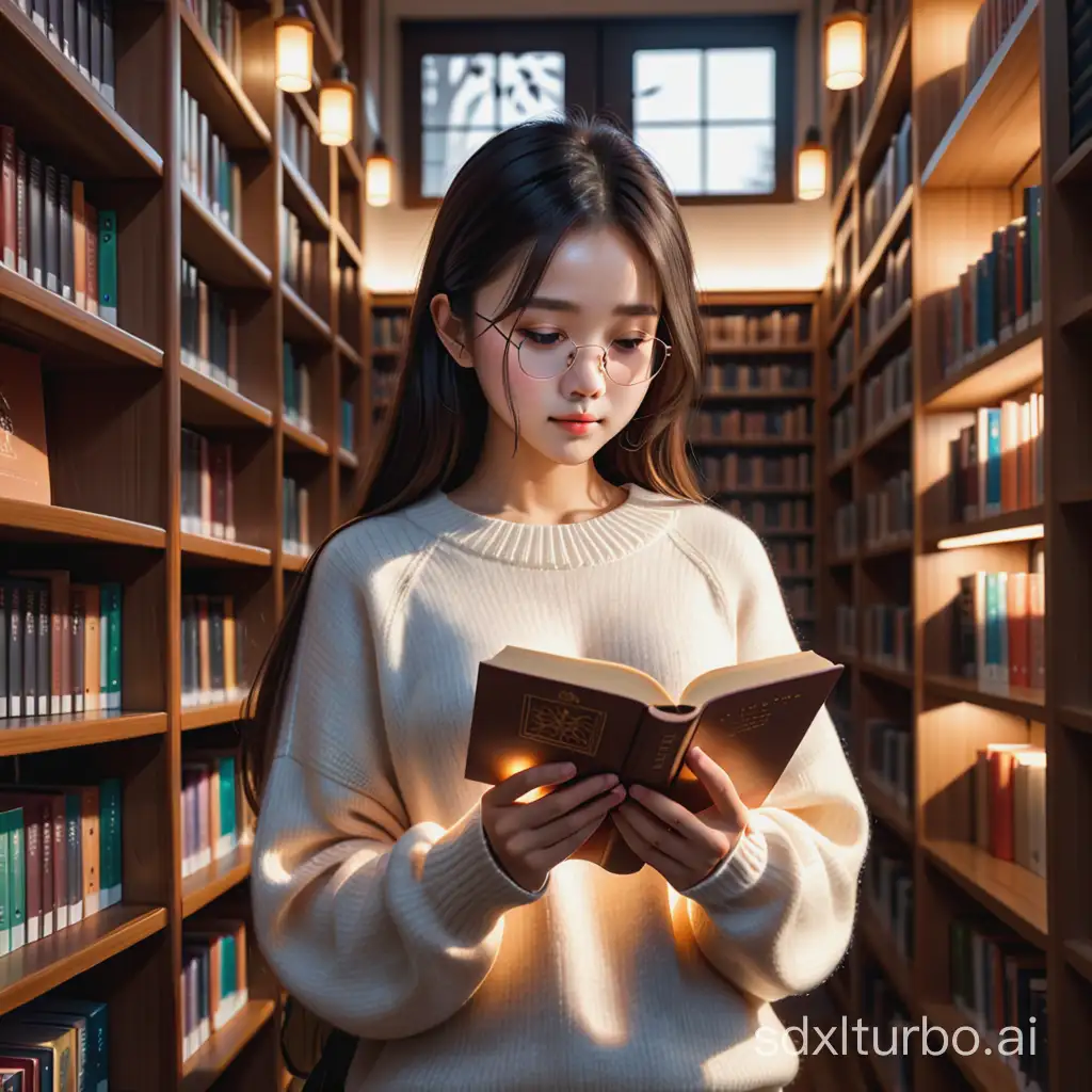 Focused-Chinese-Girl-Reading-in-Cozy-Library-Corner