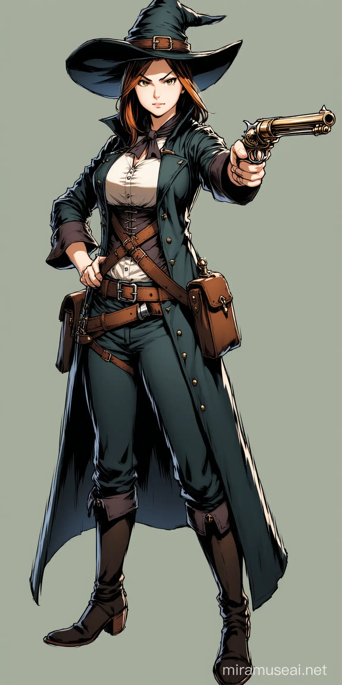 Witch hunter, female, flintlock pistol, no background