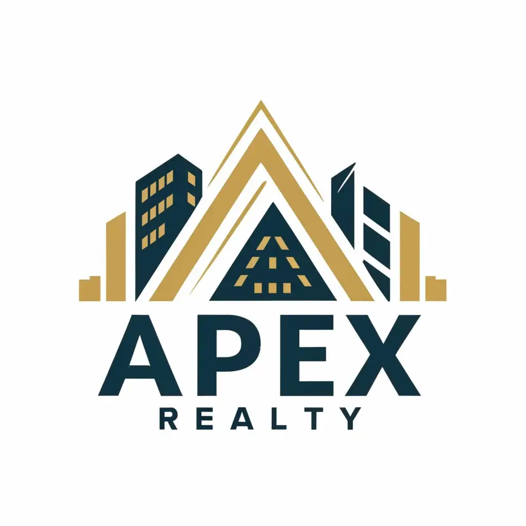 a logo design,with the text "apex realty", main symbol:land,buildings,mountain,triangle,complex,be used in Real Estate industry,clear background