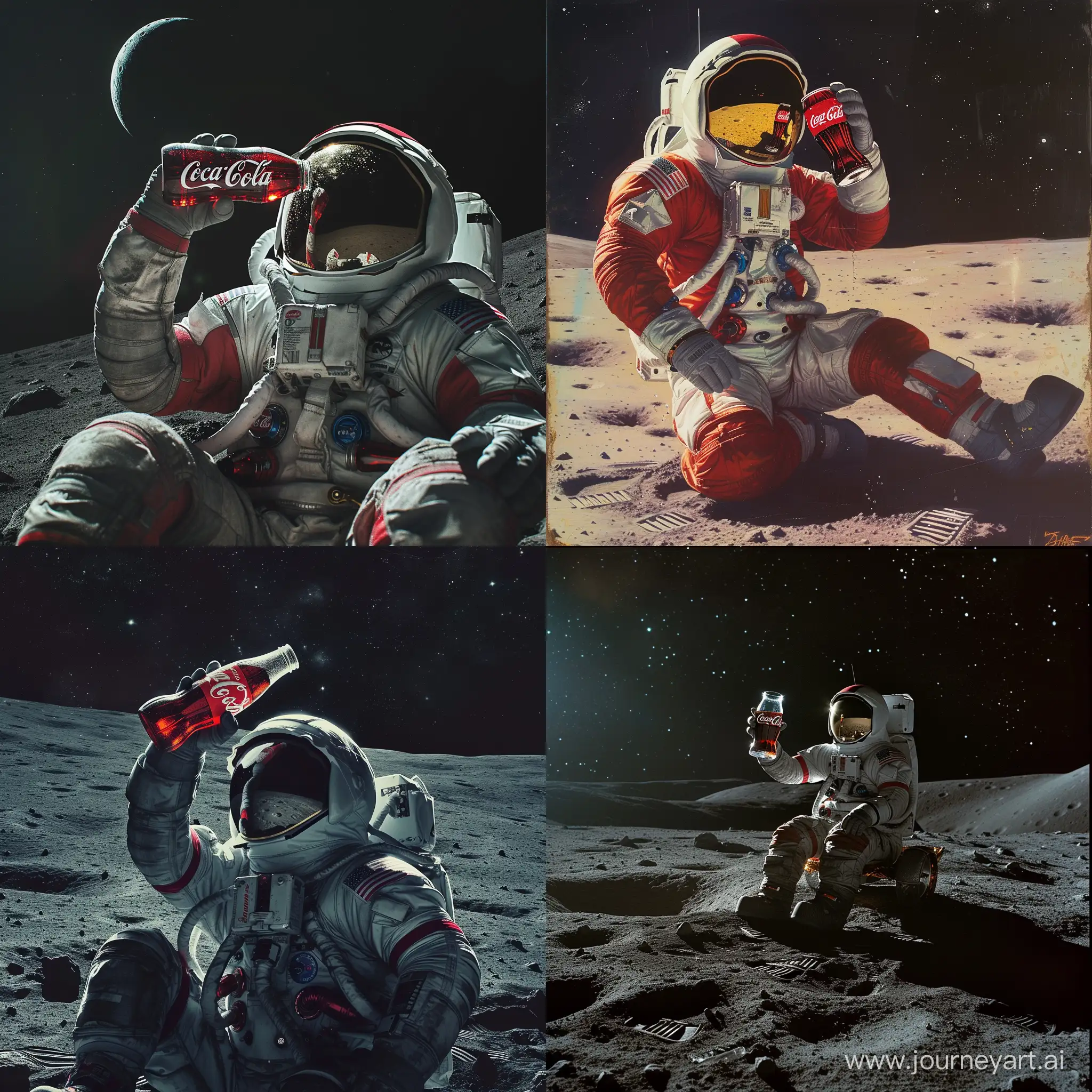 Lunar-Refreshment-HyperRealistic-Scene-of-a-Man-Enjoying-Coca-Cola-on-the-Moon
