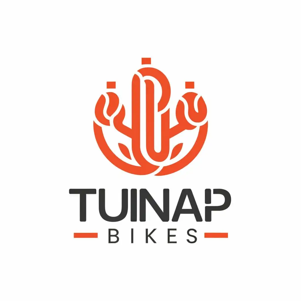 a logo design,with the text "TUNAP BIKES", main symbol:cactus red fruit bike wheel shaped,Minimalistic,be used in Sports Fitness industry,clear background