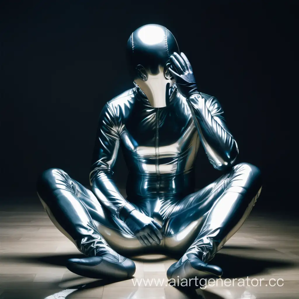 LatexClad-Man-Sitting-with-Covered-Face