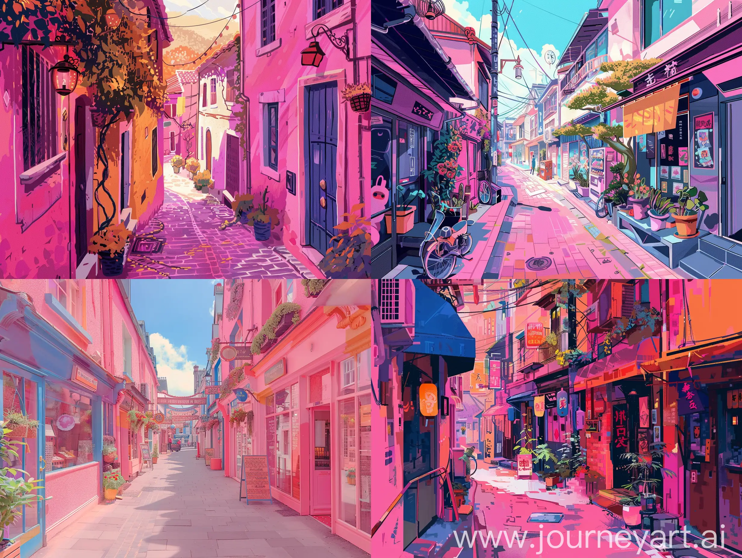 Vibrant-Pink-Street-Scene-with-Warm-Elements