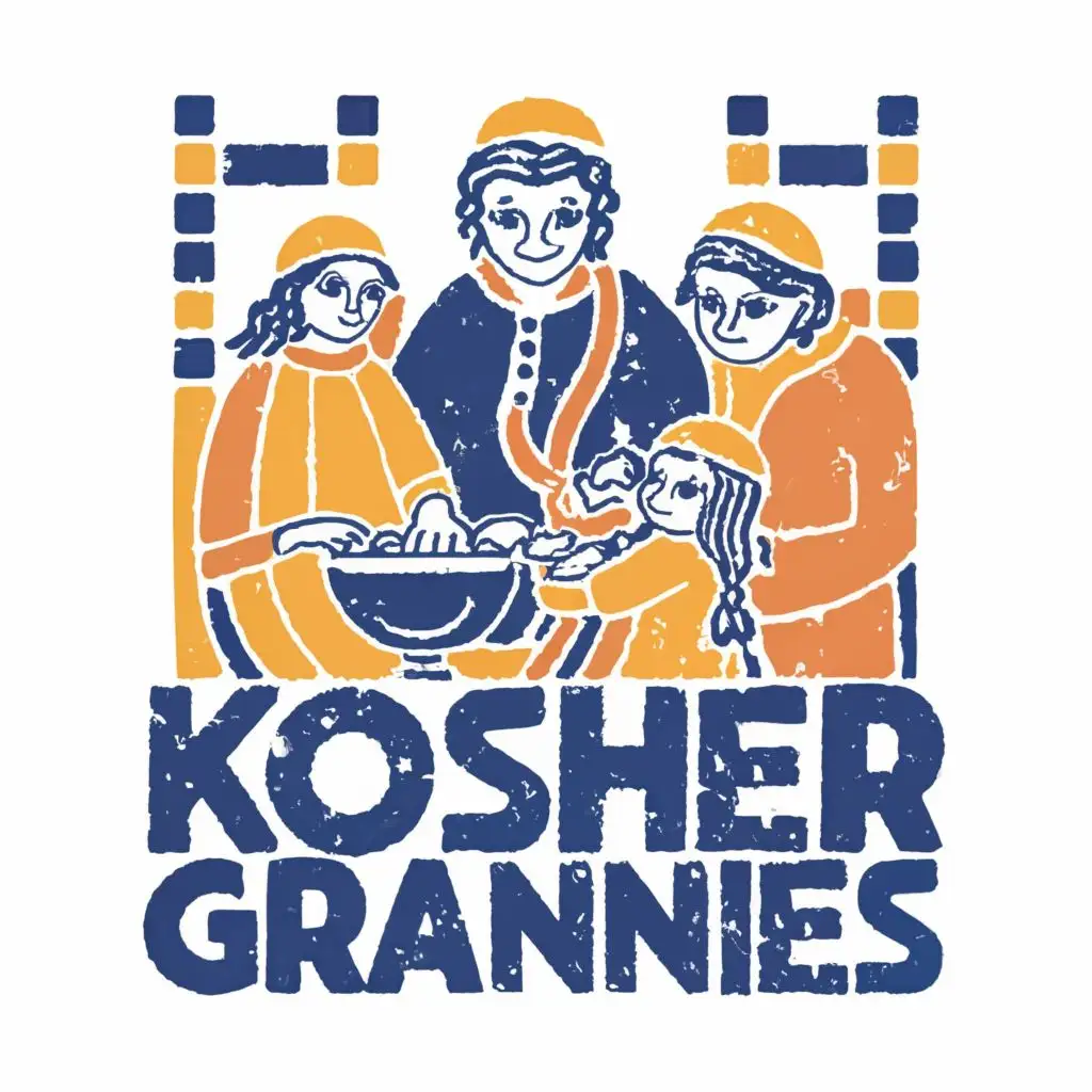LOGO-Design-for-Kosher-Grannies-Vibrant-Yellow-Blue-and-White-with-Portuguese-Tiles-and-Homely-Feeding-Theme
