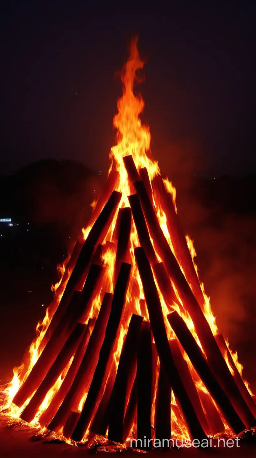 Traditional Holika Dahan Celebration with Bonfire and Colorful Revelry