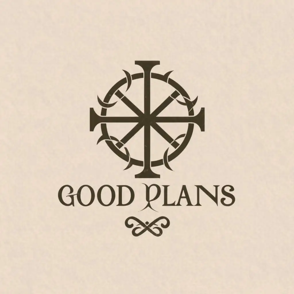 a logo design,with the text "Good Plans", main symbol:A cross with a thorn crown on top,Moderate,be used in Religious industry,clear background